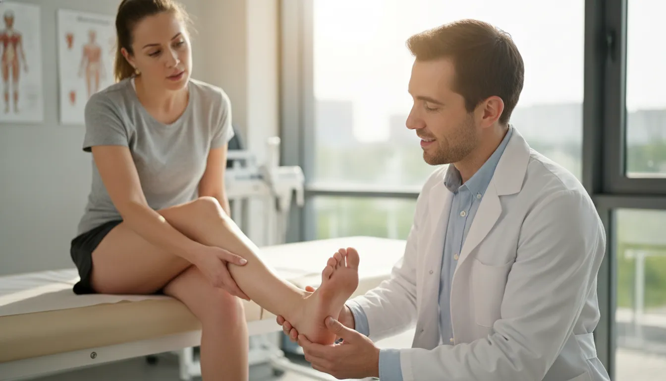 Runner discussing Achilles tendon pain with a podiatrist