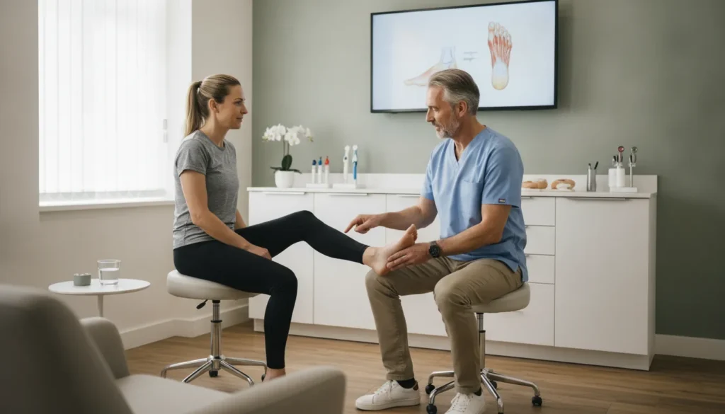 Podiatrist providing attentive one-on-one foot and ankle consultation