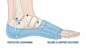 Clinical illustration of human foot sole with Liposana cushioning