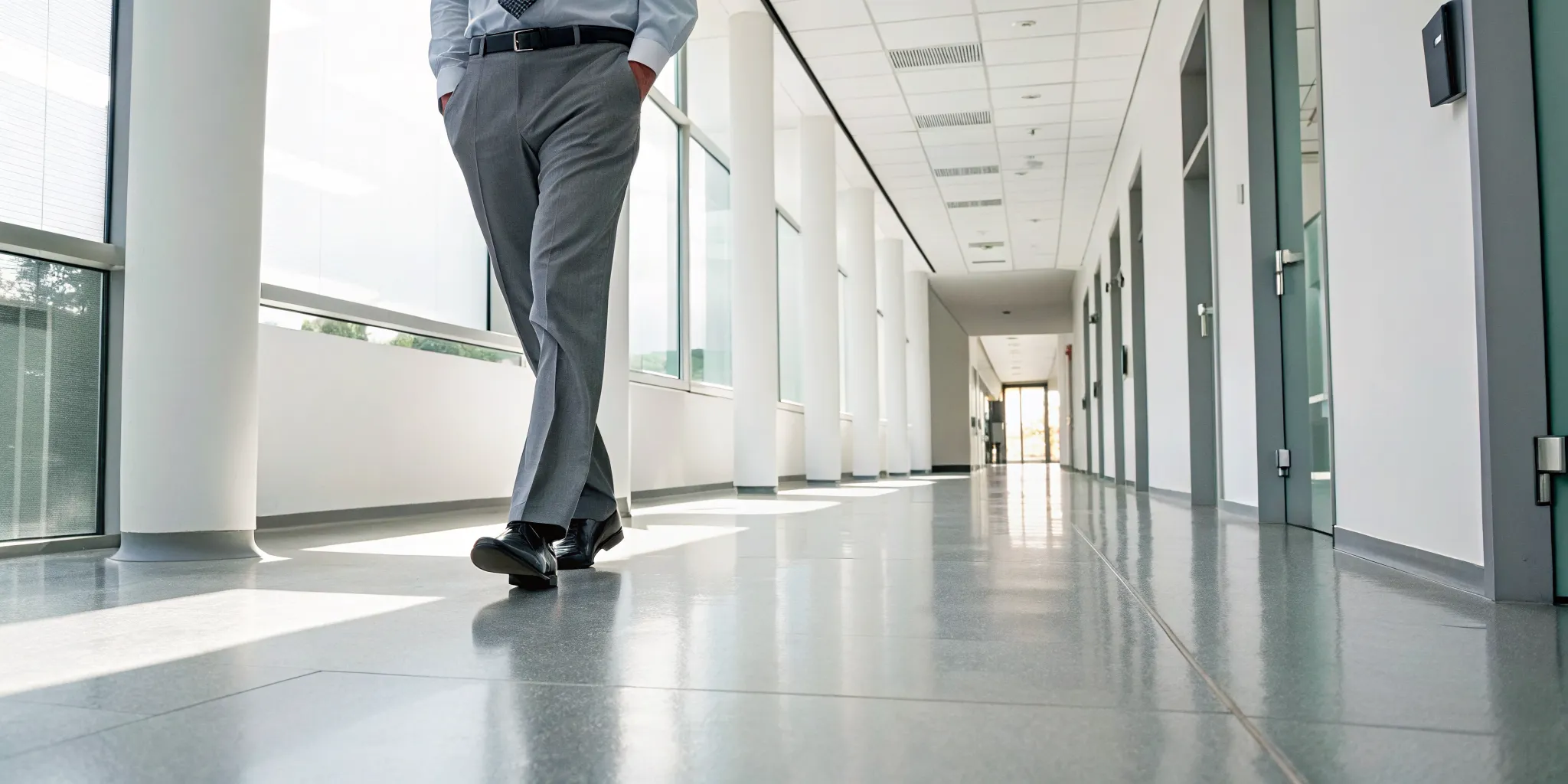 Professional walking confidently after minimally invasive flat foot surgery.