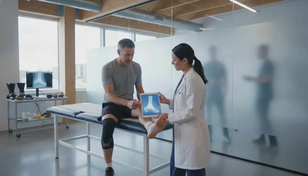 Athlete consulting with a podiatrist for athletes near Schaumburg