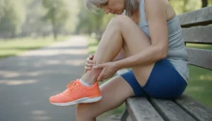 Active adult discussing inner ankle pain and tendon treatment