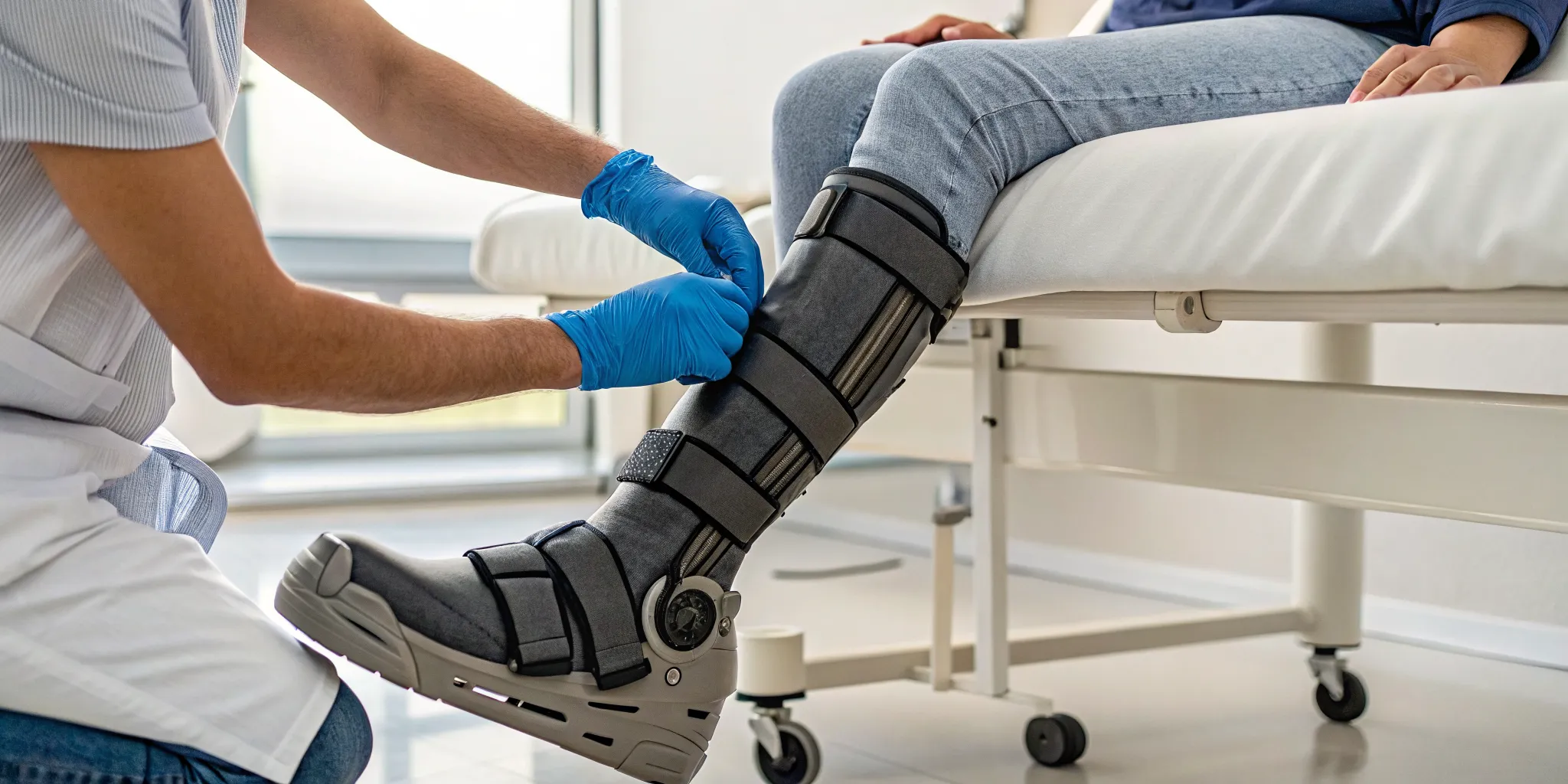 Fitting a walking boot for non-surgical Charcot foot treatment.