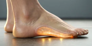 Diagram of the foot's metatarsal fat pad, a common site of atrophy requiring treatment.