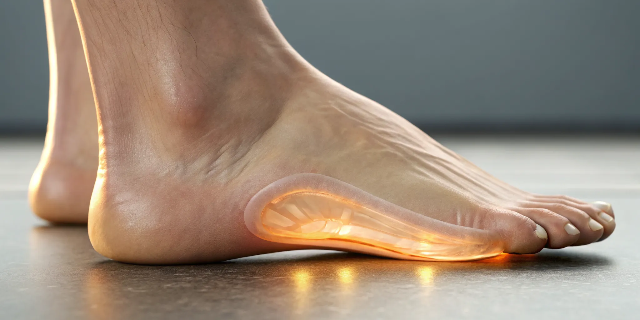 Diagram of the foot's metatarsal fat pad, a common site of atrophy requiring treatment.
