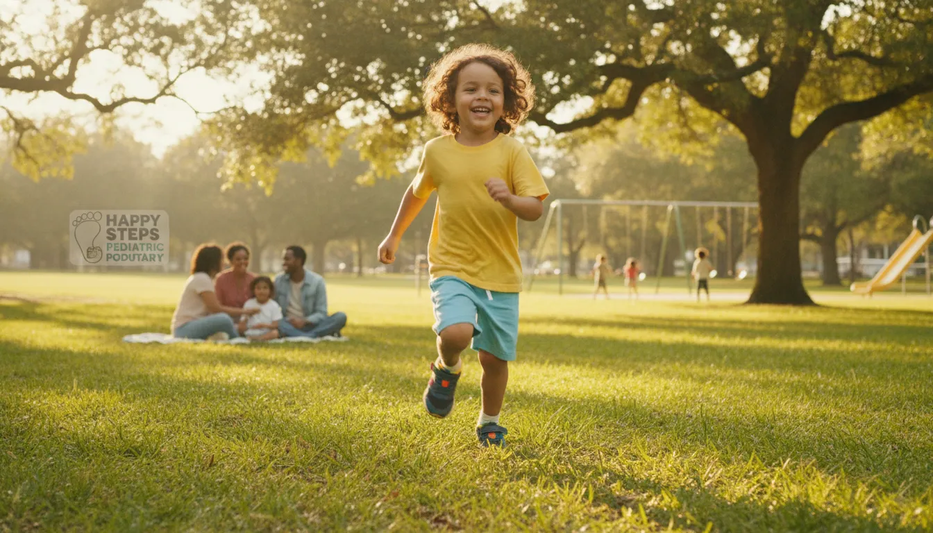 Active child running outdoors with healthy foot development