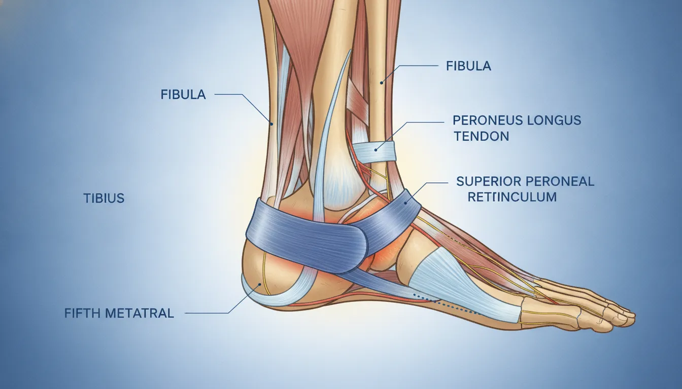 Anatomical illustration of the peroneal tendons on the outer ankle
