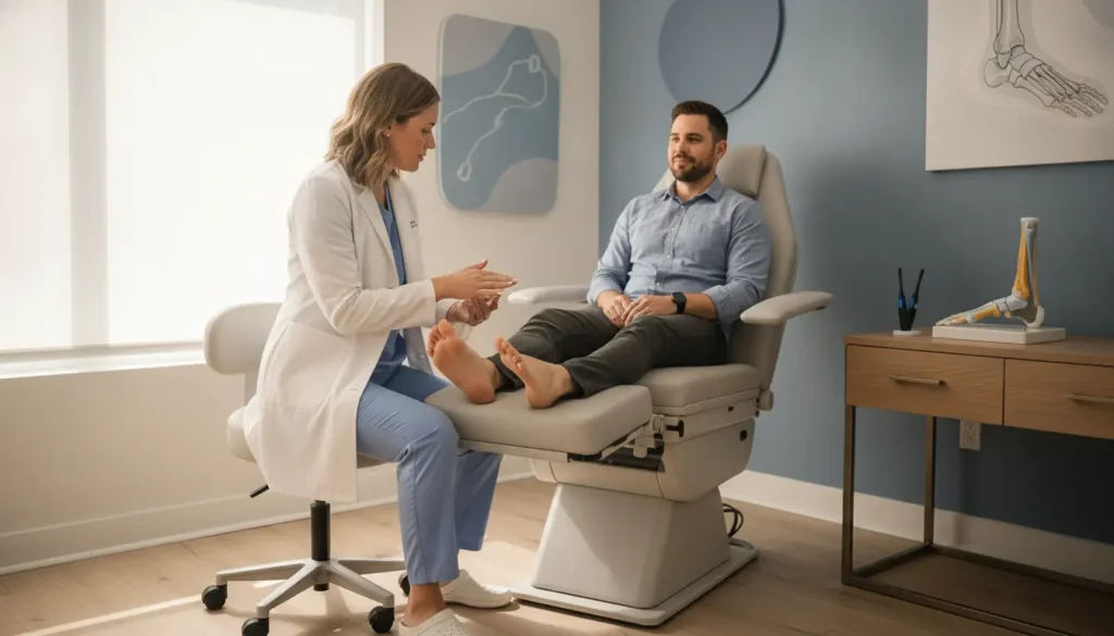 Foot and ankle specialist evaluating regenerative medicine for plantar fasciitis and heel spurs